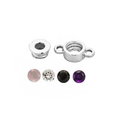 925 Sterling Silver Connector Screw Setting 4pcs With 4x Gemstones Approx 4mm