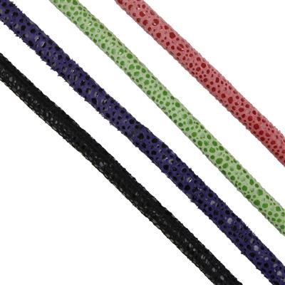 Faux Leather Textured Tubing, Coral, Green, Blue & Black 