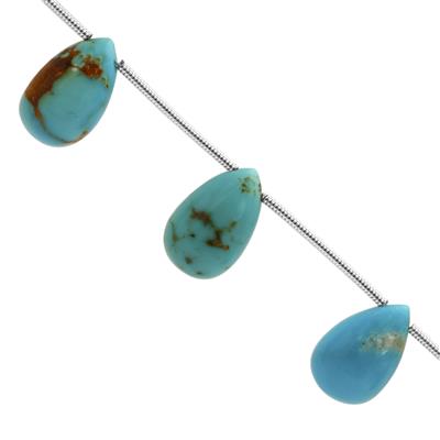 25cts Persian Turquoise Smooth Drops Approx 12x8 to 14x9mm, 9cm Strand With Spacers