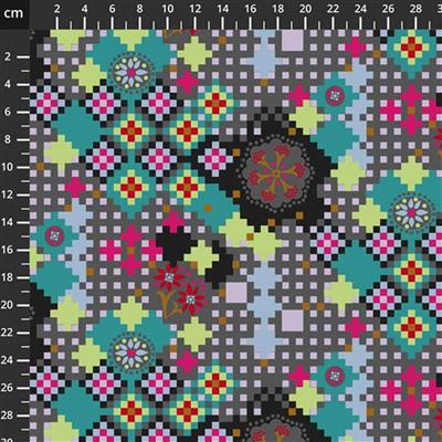 Anna Maria Horner Love Always Grey Flower Pixel Fabric 0.5m