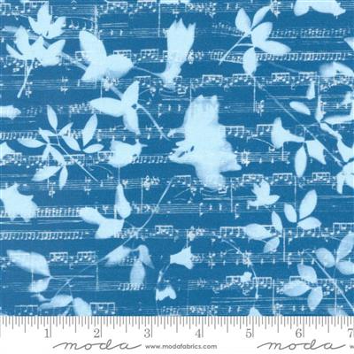 Moda Janet Clare Bluebell Collection Peploe Novelty Music Notes Sunprint Cyanotype Cyan Fabric 0.5m