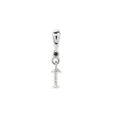 925 Sterling Silver Pearl Peg With Black Diamond Round, Approx 21x5mm