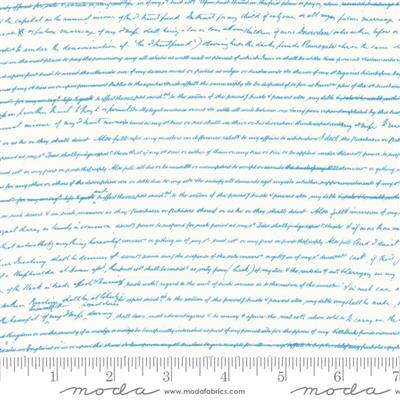 Moda Janet Clare Bluebell Collection Blueprint Text and Words Script Cloud Fabric 0.5m