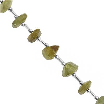 75cts Grossular Garnet Faceted Unusual Tumble Apprpox 6x4 to 15x6mm, 15cm Strand With Spacers