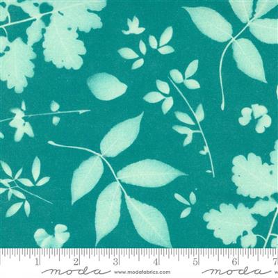 Moda Janet Clare Bluebell Collection Herschel Florals Leaf Sunprint Cyanotype Teal Fabric 0.5m