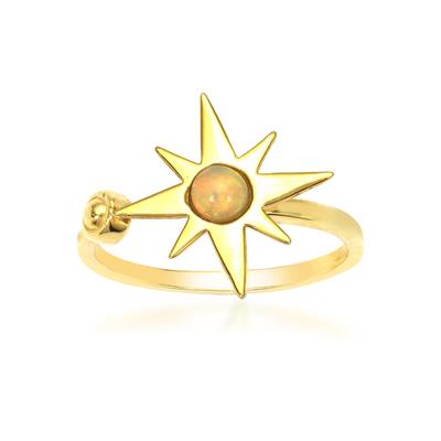 Gold Plated 925 Sterling Silver Star Spinning Adjustable Fidget Ring (To Fit 4mm) with Ethiopian Opal, Approx 18x20mm
