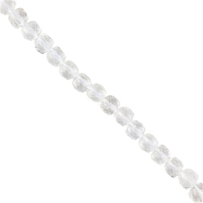 50cts Clear Quartz Faceted Cubes Approx 4mm, 38cm Strand