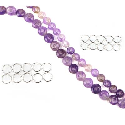 Amethyst Huaiju Approx 8mm & 10mm, 38cm Strands & Silver Plated Base Metal Jump Rings, 8mm & 10mm, (Pack of 10)