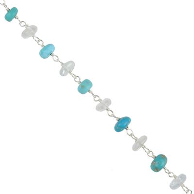 27cts 925 Sterling Silver Sleeping Beauty Turquoise & White Topaz Chain, 50cm