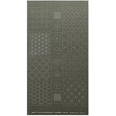 Sashiko Tsumugi Preprinted Geo 19 Dark Green Fabric Panel 108x61cm 