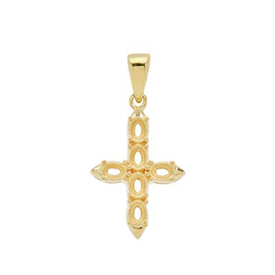 Gold Plated 925 Sterling Silver Cross Oval Pendant Mount (To fit 4x3mm gemstones)- 1pcs