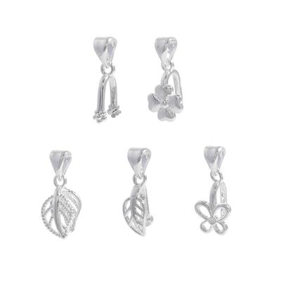 Silver Plated Base Metal Pinch Bails, 5pcs (5 Designs) 