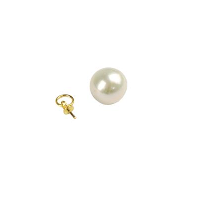 Gold Plated 925 Sterling Silver Bail With Peg & White Freshwater Cultured Pearl Approx 10mm