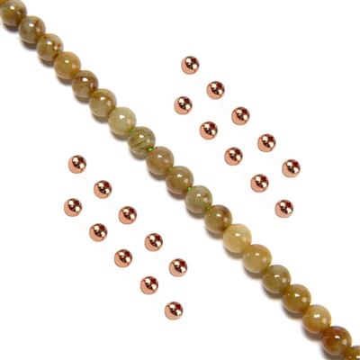Type A 140cts Burmese Honey Jadeite Rounds Approx. 6mm, 38cm Strand & 5mm Spacers