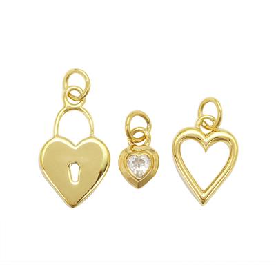 Gold Plated 925 Sterling Silver Set of 3 Heart Charms 