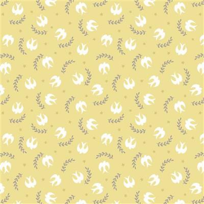 Lewis & Irene Spring Hare Reloved Collection Swirling Birds Lemon Fabric 0.5m
