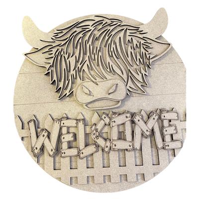 MDF Welcome Highland Cow Plaque