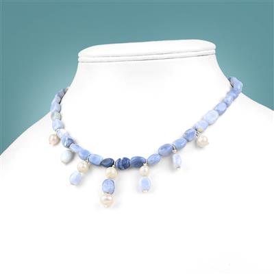 160cts Blue Opal Smooth Oval with Pearl Nuggets, Approx 6x5mm - 11x9mm, Endless Necklace, Approx 26"