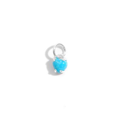 925 Sterling Silver Sleeping Beauty Heart Charm, Approx 4mm Turquoise