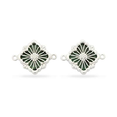 925 Sterling Silver Clover Connector with Malachite Approx 25x19mm 2pcs