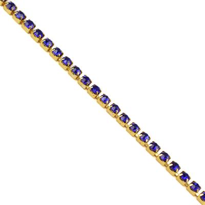 Gold Plated Base Metal Cupchain with 3mm Blue Stones, 1m length 