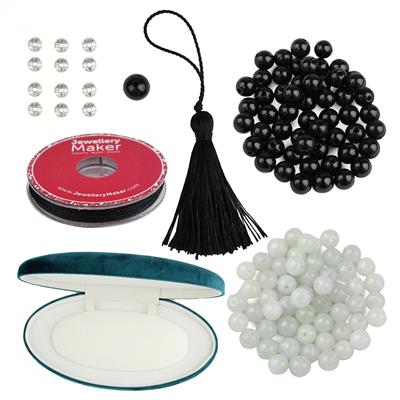 925 Sterling Silver, Yin & Yang Type A White & Black Jadeite Mala Project
