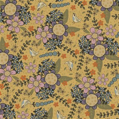 Lynette Anderson Botanicals Collection Flowerspray Buttercup Fabric 0.5m