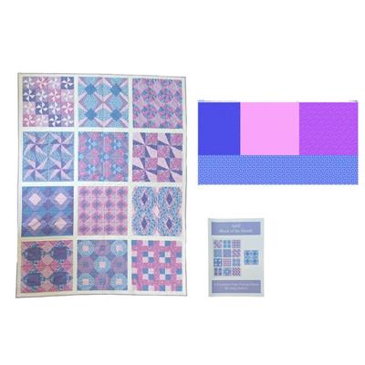 Jenny Jackson Blue, Pink & Purple FPP Block Two of the Month Kit: Paper Pattern & Fabric Panel