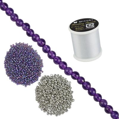 Zambian Amethyst 4mm Plain Round, Silver & Amethyst Seed Bead Project With Downloadable Instructions By Rachel Smith