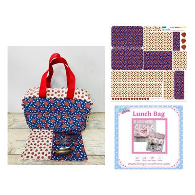 Living in Loveliness Strawberries Lola Lunch Bag Kit: Instructions & Fabric Panel