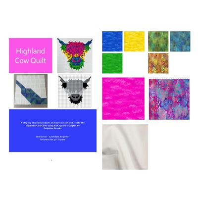 Delphine Brook's Pink Highland Cow HST Quilt Kit: Instructions, Fabric (3m) & 6 FQs