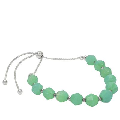 22cts Chrysoprase Faceted Bicones Approx 5 to 7mm, 925 Sterling Silver Slider Bracelet 