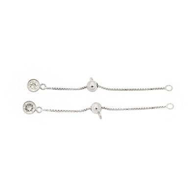 925 Sterling Silver 2inch Extender Chain with Slider Bead with 0.86cts White Topaz, Faceted Round 2pcs