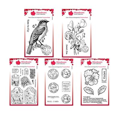 NEW Woodware Mon Jardin 3in x 4in & 6in x 8in Stamp Collection - Set of 5 - 28 Stamps in Total