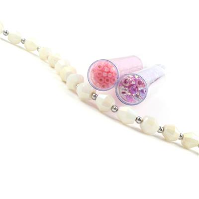 Unicorn! - AB Coated Bicone White Opal, 6-8mm, 21cm Strand With Spacers & 6/0 Raspberry Lined Crystal & 8/0 Pink Silver Alabaster Seed Beads