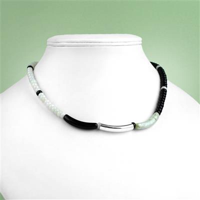 3x Type A Green & 3 x Type A Black Jadeite Curved Tube, 3x 925 Sterling Silver Tubes & Multi Colour Type A Jadeite Rondelles Approx 3x6mm, 38cm