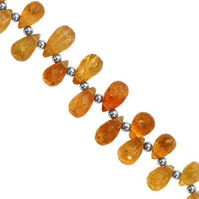 30cts Imperial Topaz Faceted Drop Approx 7x4 to 8x5mm 13cms Strands with Hematite Spacers