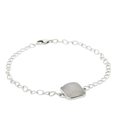 925 Sterling Silver Bracelet with 4.64ct Blue Chalcedony Square Cabochon Approx 7.5inch