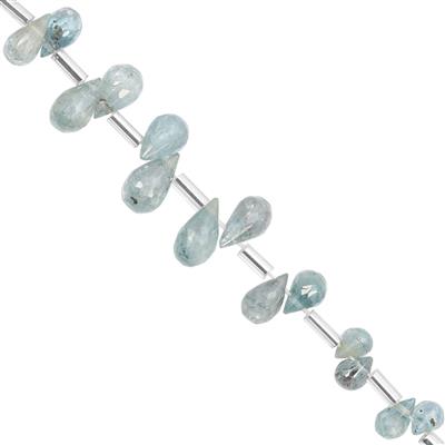 30cts Blue Zircon Top Side Drill Faceted Drops Approx 4x3 to 10x5mm, 15cm Strand With Spacers 