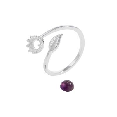 February Birthstone: 925 Sterling Silver Amethyst Approx 5mm Adjustable Ring, 