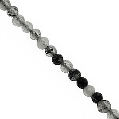 7cts Black Rutile Quartz Micro Faceted Round Approx 2mm, 32cm Strand