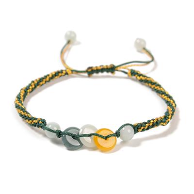 10cts Nylon Cord Braided Adjustable Bracelet with Mixed Colour Type A Jadeite Huaigu and Rounds