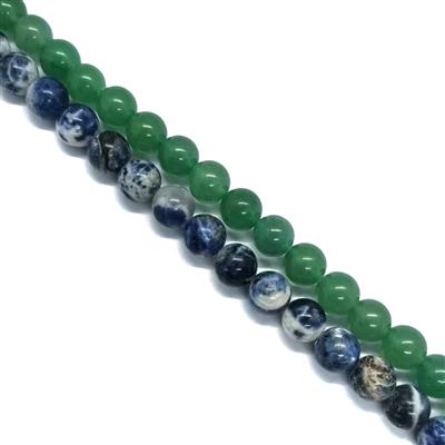 500Cts Kit: Green Aventurine Plain Rounds, Sodalite Plain Rounds Approx. 10mm, 38cm Strand