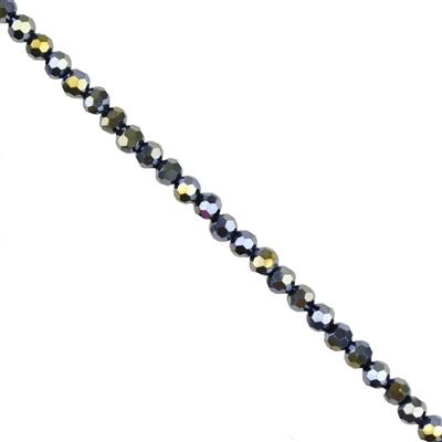 AB Coated Black 4mm Glass Rounds, 1m Strand 