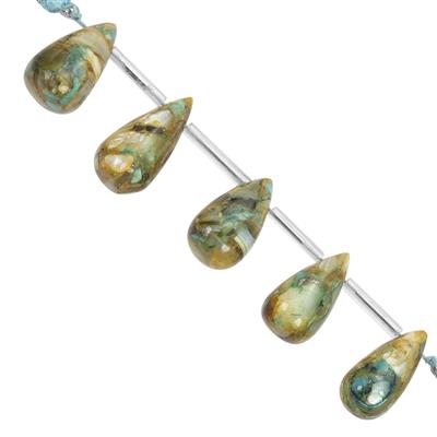 40cts Gold Mojave Turquoise Smooth Drops Approx 14x8 to 19x10mm Strand 