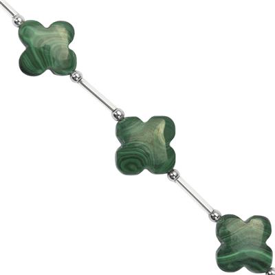 65cts Malachite Clover Approx 13 to 14mm 15cm Strands With Hematite and Plastic Spacers