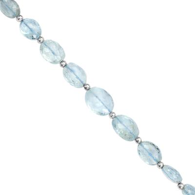 30cts Aquamarine Faceted Oval Approx 5.5x3.5 to 10x7mm, 20cms Strands With Spacers 