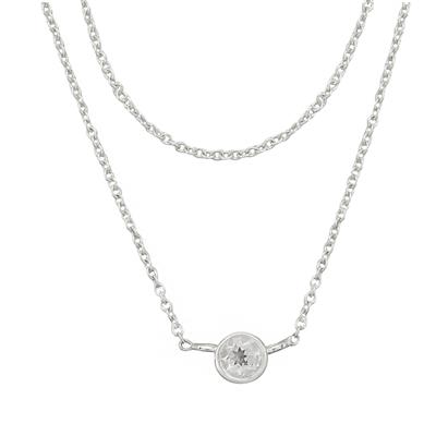 925 Sterling Silver 2 Row Cable chain Necklace with White Topaz charm 16