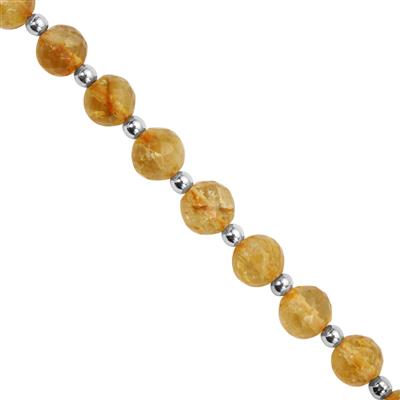 35cts Rio Golden Citrine faceted Round Approx 6 to 7mm 17cm Strands with Hematite (Approx 3mm) And Plastic Spacers 