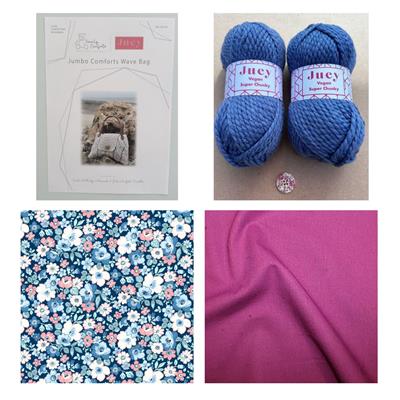 Jumbo Comfort's Denim Yarn & Liberty Bloom Wave Bag Kit: Instructions, Yarn (2 x 100g), Fabric (1m) & Button (1 x 30mm)